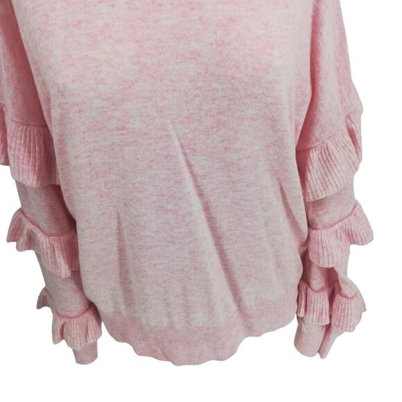 J Crew Crew Neck Ruffle Sleeve Wool Blend Sweater Size XL Pink Romantic Knit - Picture 6 of 12